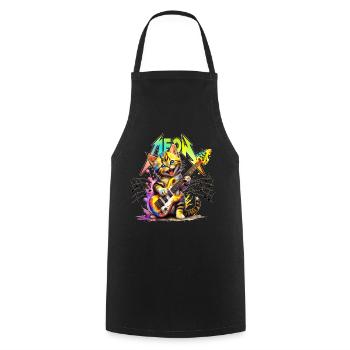 Meow-Kätzchen aus Metall – Regenbogen - Kochschürze - Schwarz - Vorne - AI Model Male 185 dark (185cm)