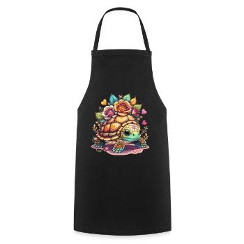 Tortue douce parmi les roses - Tablier de cuisine - noir - Devant - AI Model Male 185 dark (185cm)