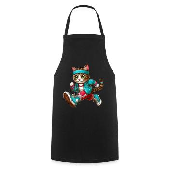 Cat jogging marathon running design - Cooking Apron - black - Front - AI Model Male 185 dark (185cm)