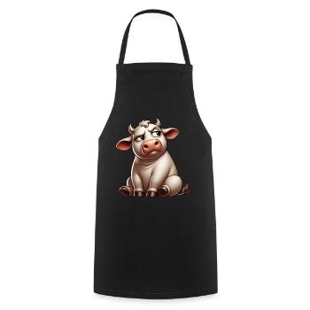 Dessin animé vache sceptique taureau drôle bande dessinée - Tablier de cuisine - noir - Devant - AI Model Male 185 dark (185cm)