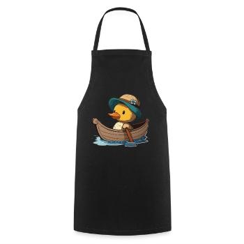 Canard mignon en bateau à rames avec chapeau d’été et fleur - Tablier de cuisine - noir - Devant - AI Model Male 185 dark (185cm)