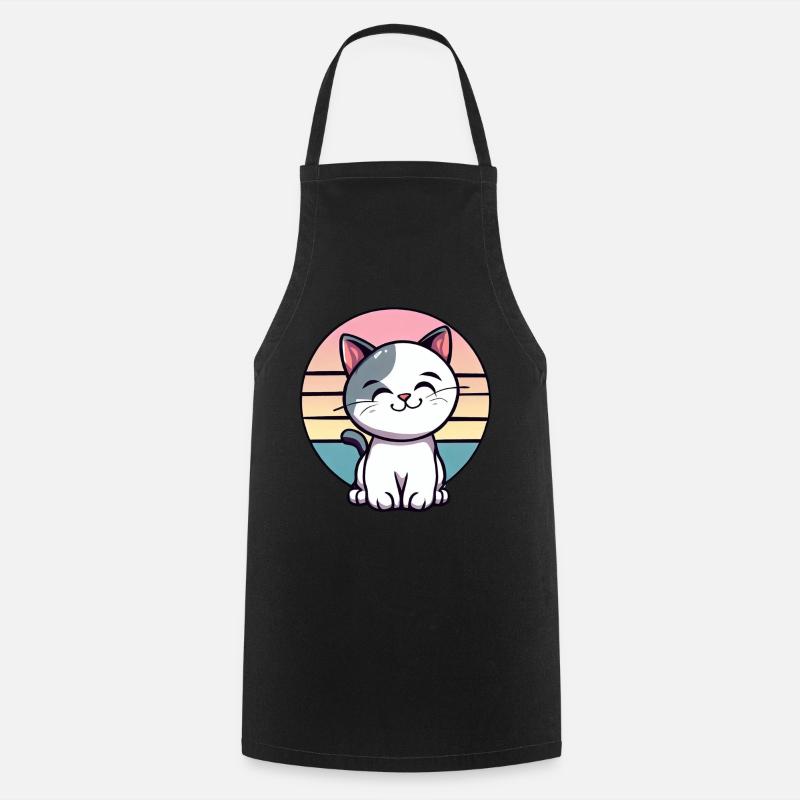 Vintage Cat Sunset - Tablier de cuisine - noir
