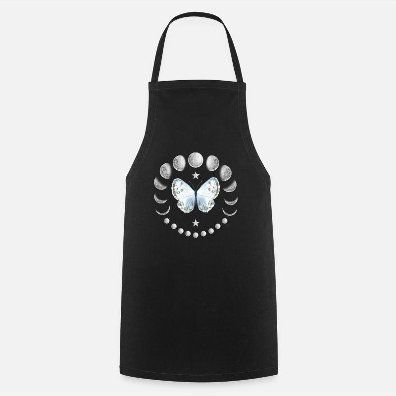 Phases de lune avec des fleurs et papillon lune - Tablier de cuisine - noir