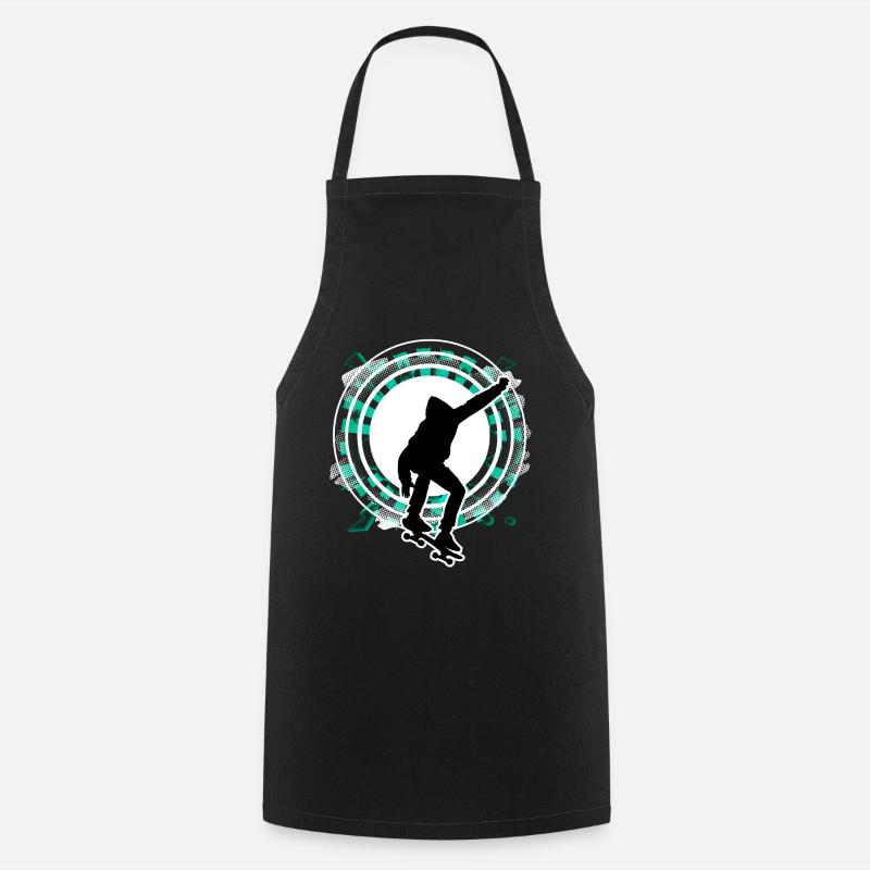 Skateboarder jumps circle grid green - Cooking Apron - black
