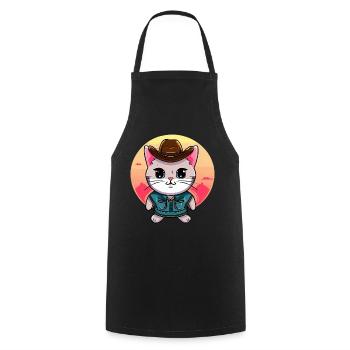 Chat kawaii en costume de cow-boy - Tablier de cuisine - noir - Devant - AI Model Male 185 dark (185cm)
