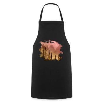 Bergwald Panorama (Yellow/Pink) - Cooking Apron - black - Front - AI Model Male 185 dark (185cm)