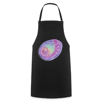 « Abalone », design de ligne boho, série « Shells » - Tablier de cuisine - noir - Devant - AI Model Male 185 dark (185cm)