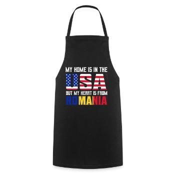 Ma maison est aux États-Unis mais mon cœur vient de Roumanie - Tablier de cuisine - noir - Devant - AI Model Male 185 dark (185cm)