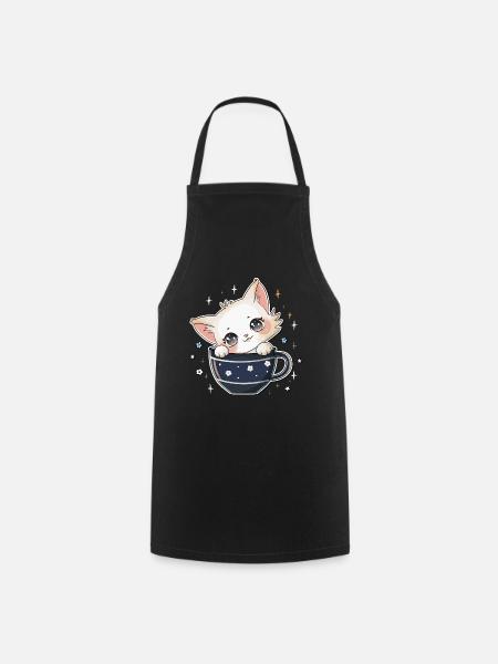 Katze Kaffee Kaffeetasse Katzenliebhaber Catlady - Kochschürze - Schwarz