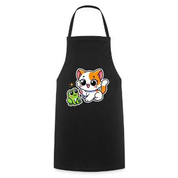 Cute ginger white Cat met a frog - Cooking Apron - black - Front - AI Model Male 185 dark (185cm)