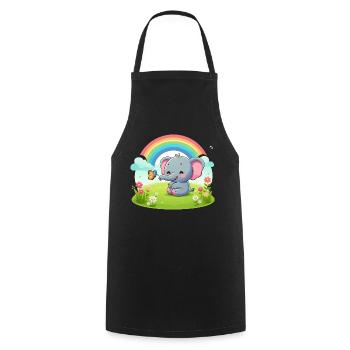 Éléphant joyeux et arc-en-ciel - Tablier de cuisine - noir - Devant - AI Model Male 185 dark (185cm)