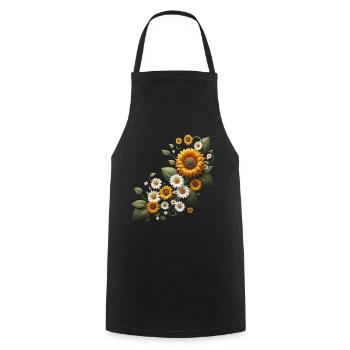 Sonnenblumenranke Margeriten Sonnenblume floral - Kochschürze - Schwarz - Vorne - AI Model Male 185 dark (185cm)