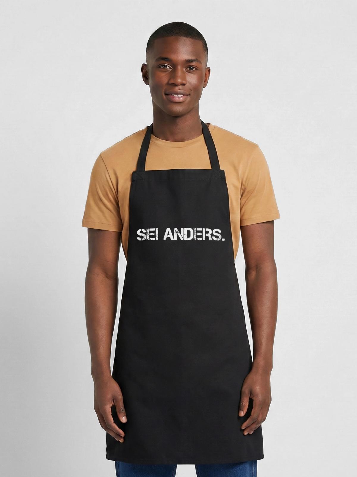 Sei Anders - Kochschürze - Schwarz - Vorne - AI Model Male 185 dark (185cm)