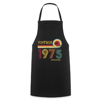 Vintage 1975 Limited Edition – Retro Sonnenuntergang 50er Jahre - Kochschürze - Schwarz - Vorne - AI Model Male 185 dark (185cm)