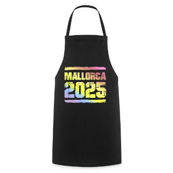 Mallorca 2025 Bunt - Kochschürze - Schwarz - Vorne - AI Model Male 185 dark (185cm)