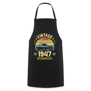 Vintage August 1947 75 years anniversary - Cooking Apron - black - Front - AI Model Male 185 dark (185cm)