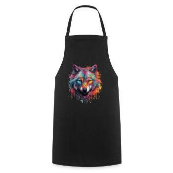 Wolf Krafttier - Kochschürze - Schwarz - Vorne - AI Model Male 185 dark (185cm)