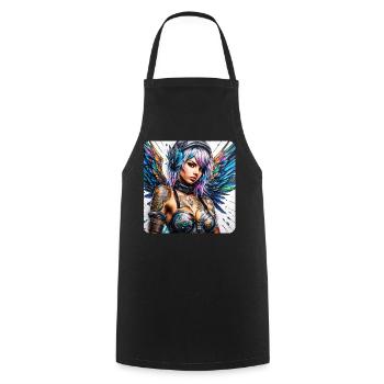Ange cyberpunk cool avec des écouteurs - Tablier de cuisine - noir - Devant - AI Model Male 185 dark (185cm)