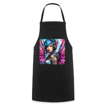 Ange cyberpunk cool avec des écouteurs - Tablier de cuisine - noir - Devant - AI Model Male 185 dark (185cm)