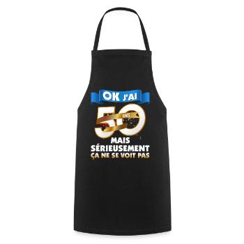 Ok j'ai 50 ans Cadeau Anniversaire Homme Ou Femme - Tablier de cuisine - noir - Devant - AI Model Male 185 dark (185cm)
