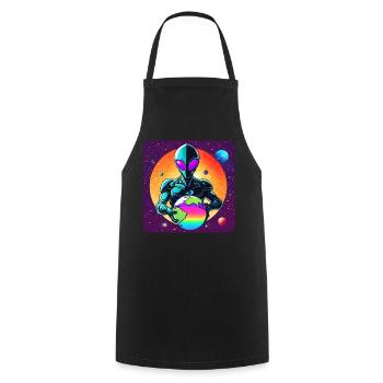 Cool alien avec une planète dans ses mains - Tablier de cuisine - noir - Devant - AI Model Male 185 dark (185cm)