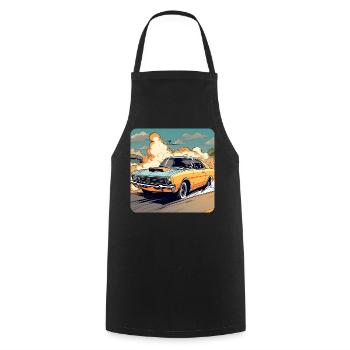 Oldtimer Drift Auto Turbo Rallye mit Rauch - Kochschürze - Schwarz - Vorne - AI Model Male 185 dark (185cm)