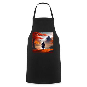 Geheimnisvoller Ninja mit Katana Schwert im Herbst - Kochschürze - Schwarz - Vorne - AI Model Male 185 dark (185cm)