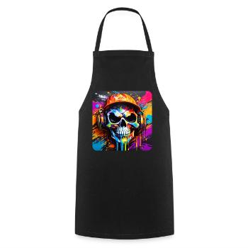Crâne cool avec casque Style graffiti - Tablier de cuisine - noir - Devant - AI Model Male 185 dark (185cm)