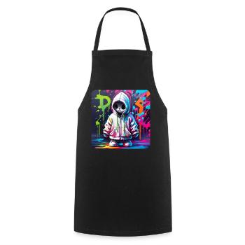 Spooky Ghost in XL Hoodie Graffiti Style - Cooking Apron - black - Front - AI Model Male 185 dark (185cm)