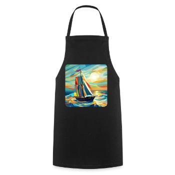 Navire et soleil - Tablier de cuisine - noir - Devant - AI Model Male 185 dark (185cm)