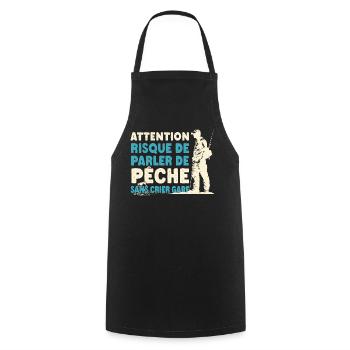 Pêcheur risque de parler de pêche cadeau humour - Tablier de cuisine - noir - Devant - AI Model Male 185 dark (185cm)