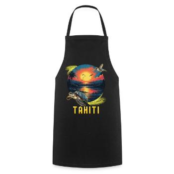 Tahiti Polynésie Française Tortue Soleil - Tablier de cuisine - noir - Devant - AI Model Male 185 dark (185cm)