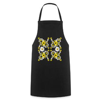 blühende Margeriten Blüte und Sonnenblumen floral - Kochschürze - Schwarz - Vorne - AI Model Male 185 dark (185cm)