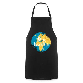 Button Traveller Europa Afrika - Kochschürze - Schwarz - Vorne - AI Model Male 185 dark (185cm)