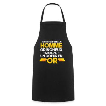 je suis homme grincheux mais j'ai un coeur en or - Tablier de cuisine - noir - Devant - AI Model Male 185 dark (185cm)