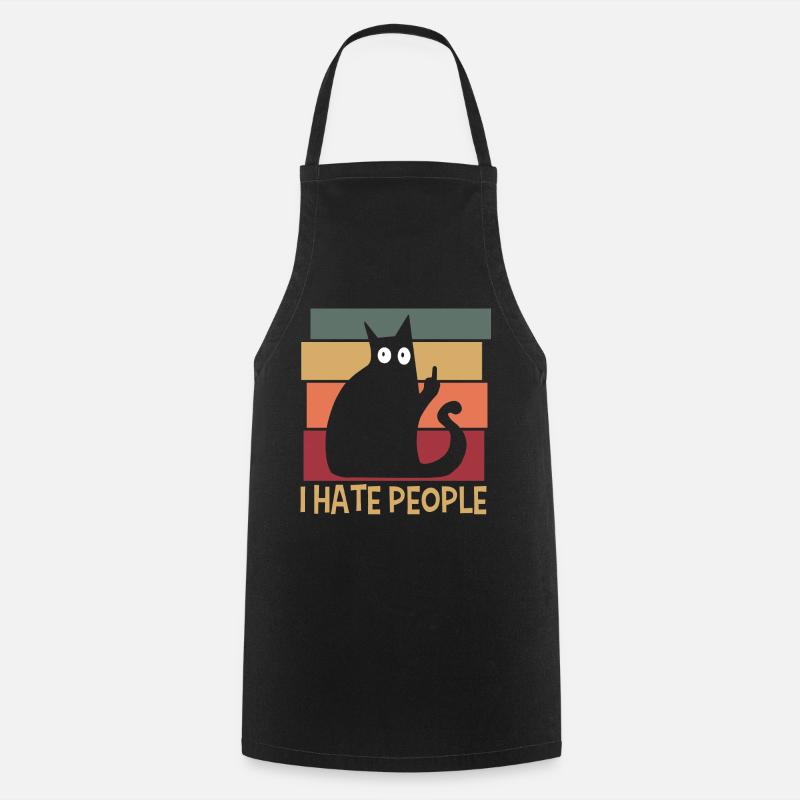 I Hate People Cat Retro - Cooking Apron - black