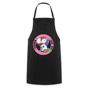 Drink Or Die Einhorn - Saufen Bier Trinken - - Kochschürze - Schwarz - Vorne - AI Model Male 185 dark (185cm)