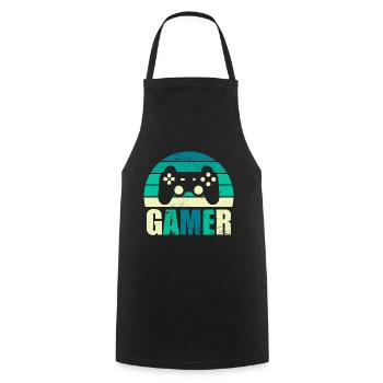 Gamer Vintage Sunset Gaming Controller - Tablier de cuisine - noir - Devant - AI Model Male 185 dark (185cm)