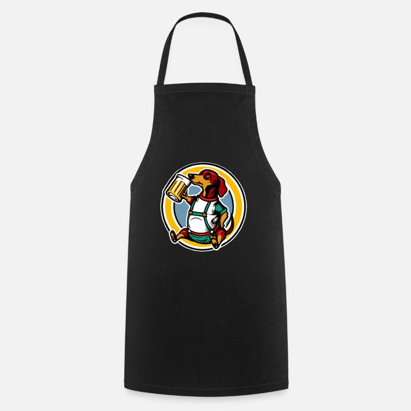 Dachshund drinks beer - Cooking Apron - black