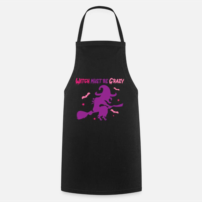 Halloween Crazy Witch vole sur des balais - Tablier de cuisine - noir