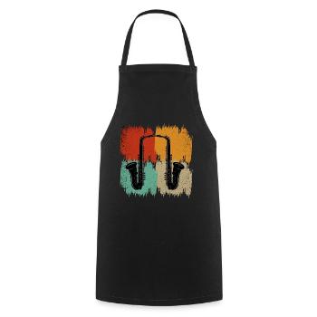 Saxophone rétro - Tablier de cuisine - noir - Devant - AI Model Male 185 dark (185cm)