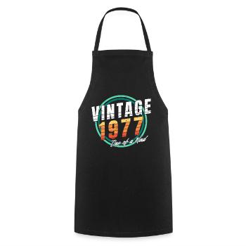 Chemise vintage 1977 pour homme femme 46 ans 46ème - Tablier de cuisine - noir - Devant - AI Model Male 185 dark (185cm)