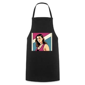 Retro 80s Woman in GTA Comic Style - Cooking Apron - black - Front - AI Model Male 185 dark (185cm)
