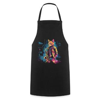Cat Saxophone Jazz Musician Saxophonist Swing Meow - Cooking Apron - black - Front - AI Model Male 185 dark (185cm)