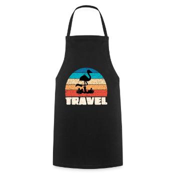 Coucher de soleil vintage de voyage à l’ombre d’un flamant rose - Tablier de cuisine - noir - Devant - AI Model Male 185 dark (185cm)