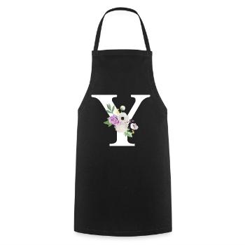 Lettre y floral violet - Tablier de cuisine - noir - Devant - AI Model Male 185 dark (185cm)