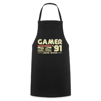 Gamer 91 - Cooking Apron - black - Front - AI Model Male 185 dark (185cm)