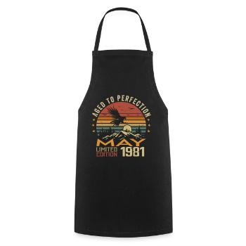 May 1981 Birthday May 1981 Gift 1981 May - Cooking Apron - black - Front - AI Model Male 185 dark (185cm)