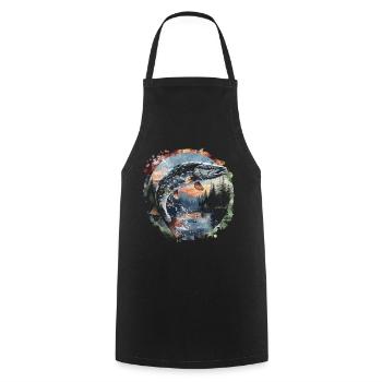 Jumping Fish – Angler Motif – Dynamic Catch - Cooking Apron - black - Front - AI Model Male 185 dark (185cm)