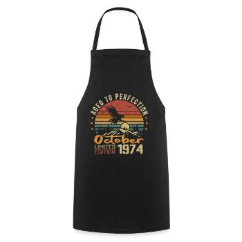 Vintage October 1974 - October 1974 Retro Gift - Cooking Apron - black - Front - AI Model Male 185 dark (185cm)